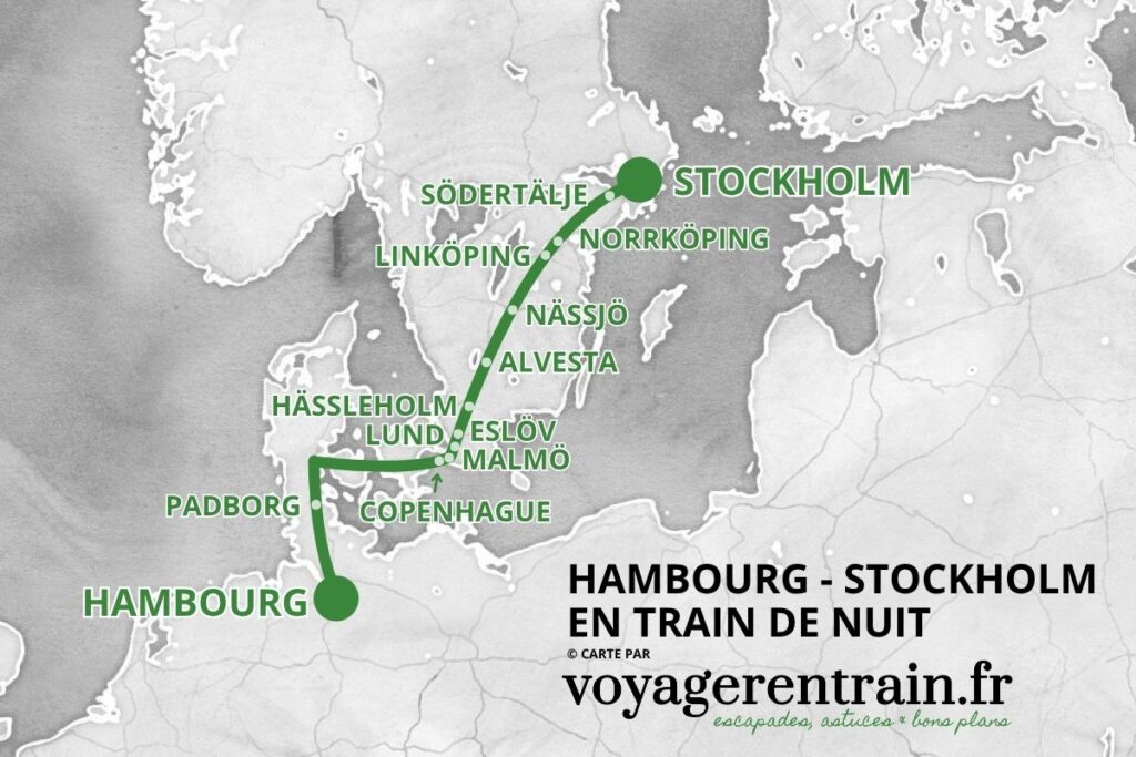 Prendre le train de nuit entre l'Allemagne et la Suède : carte des villes desservies © voyagerentrain.fr