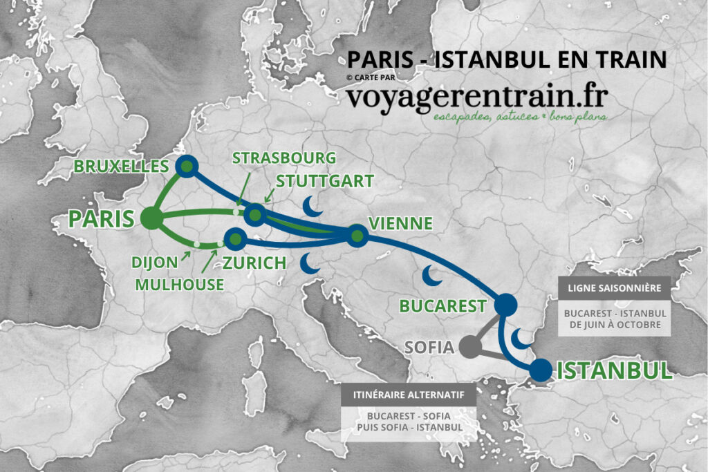Carte de Paris à Istanbul en train - © voyagerentrain.fr