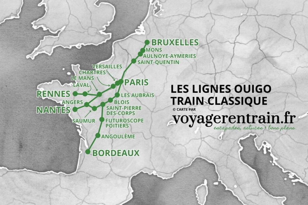 Carte des lignes OUIGO Train Classique © voyagerentrain.fr