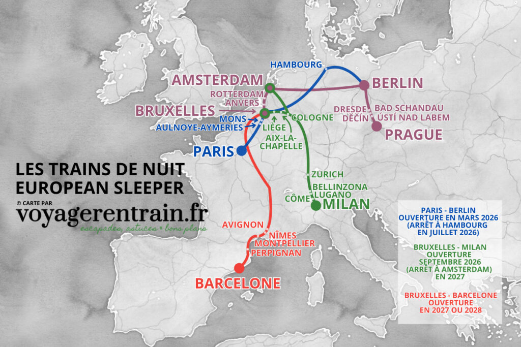 Carte des lignes de train de nuit European Sleeper © voyagerentrain.fr