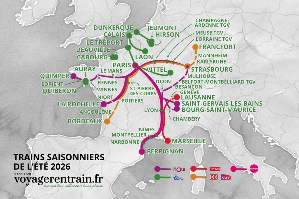 Carte trains été 2026 © voyagerentrain.fr