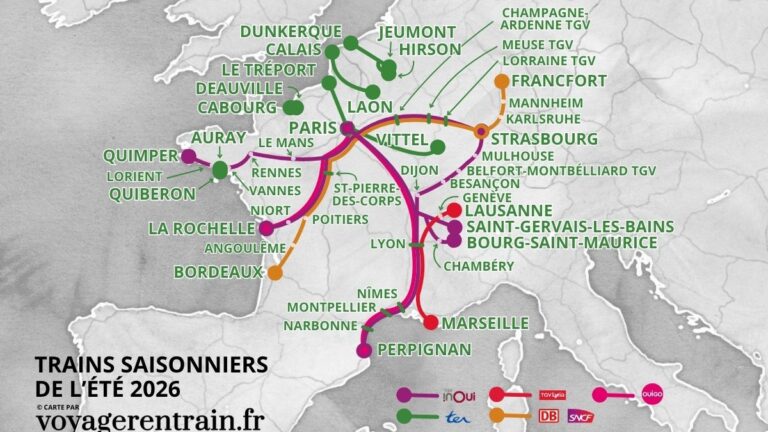 Trains saisonniers de l’été 2026 : carte, tarifs et villes desservies