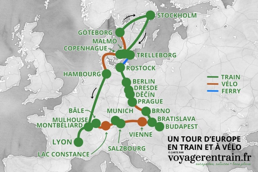 Un tour d'Europe à vélo et en train - carte