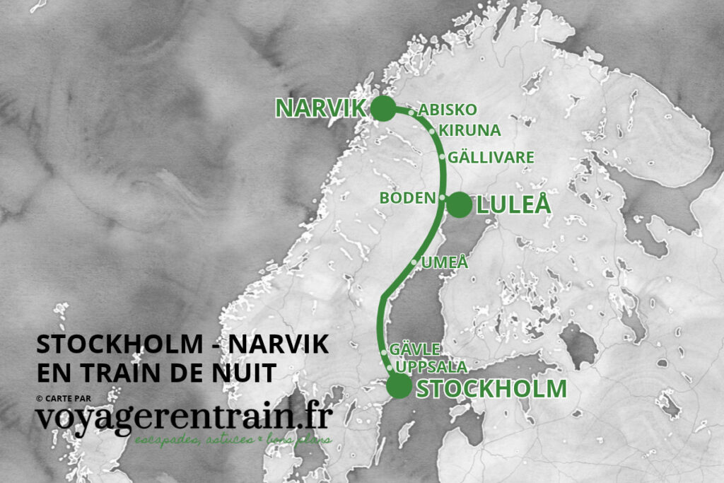 Carte Arctic Circle Train, train de nuit de Stockholm à Narvik - voyagerentrain.fr